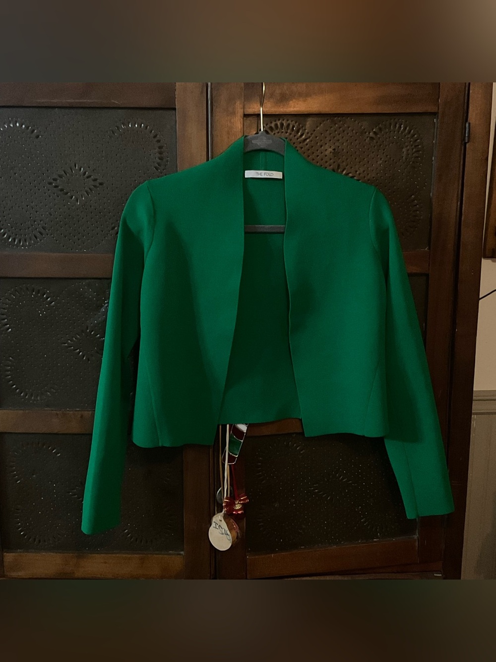 The Fold Green Cropped Hangs Open Blazer Jacket S